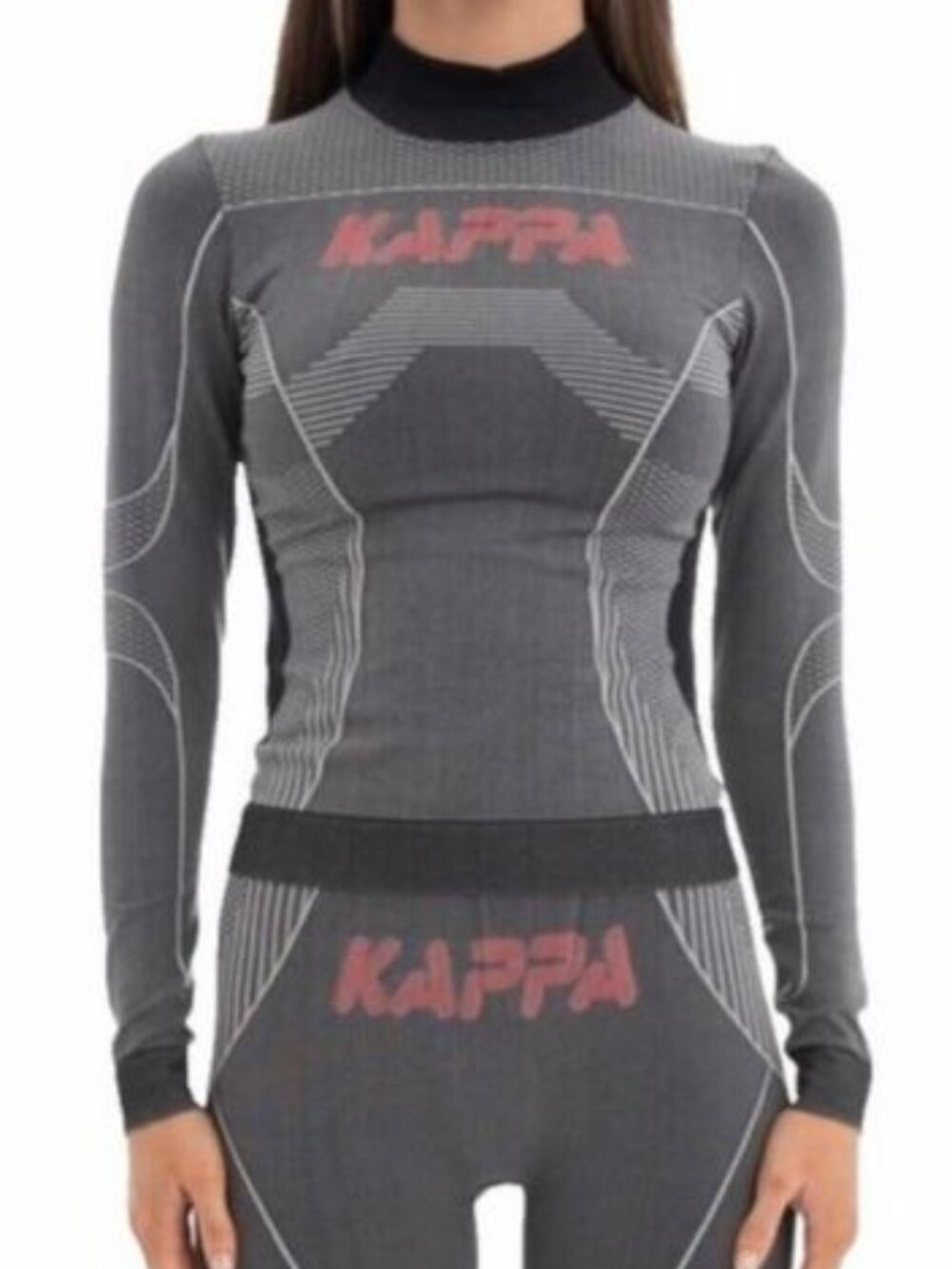 Kappa Seamless Performance Base Layer Mock Long Sleeve Compression Top Gray L/XL